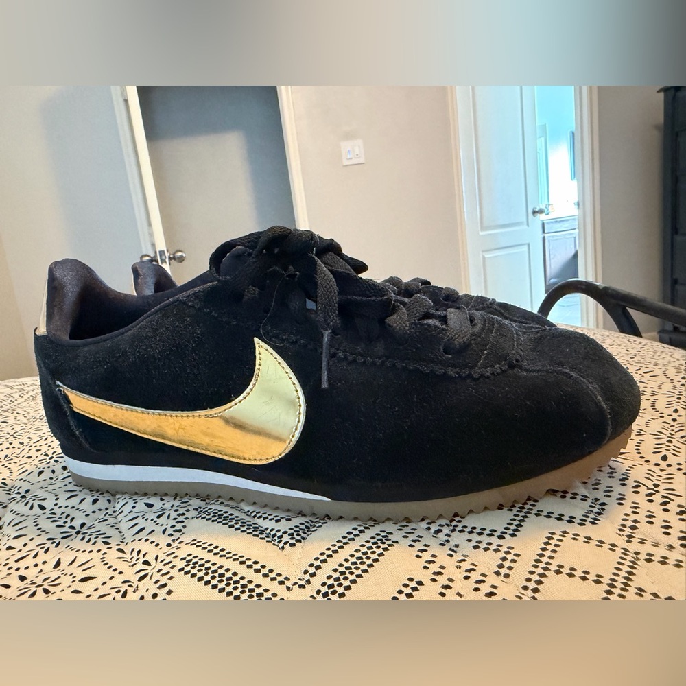 Nike Black and Gold Cortez Sneakers (rare)